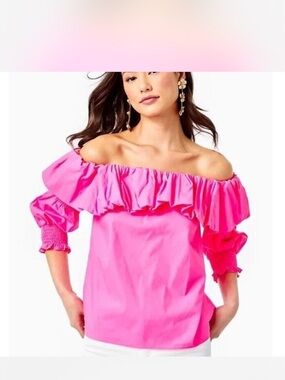 Bright Pink Off-Shoulder Ruffle Top